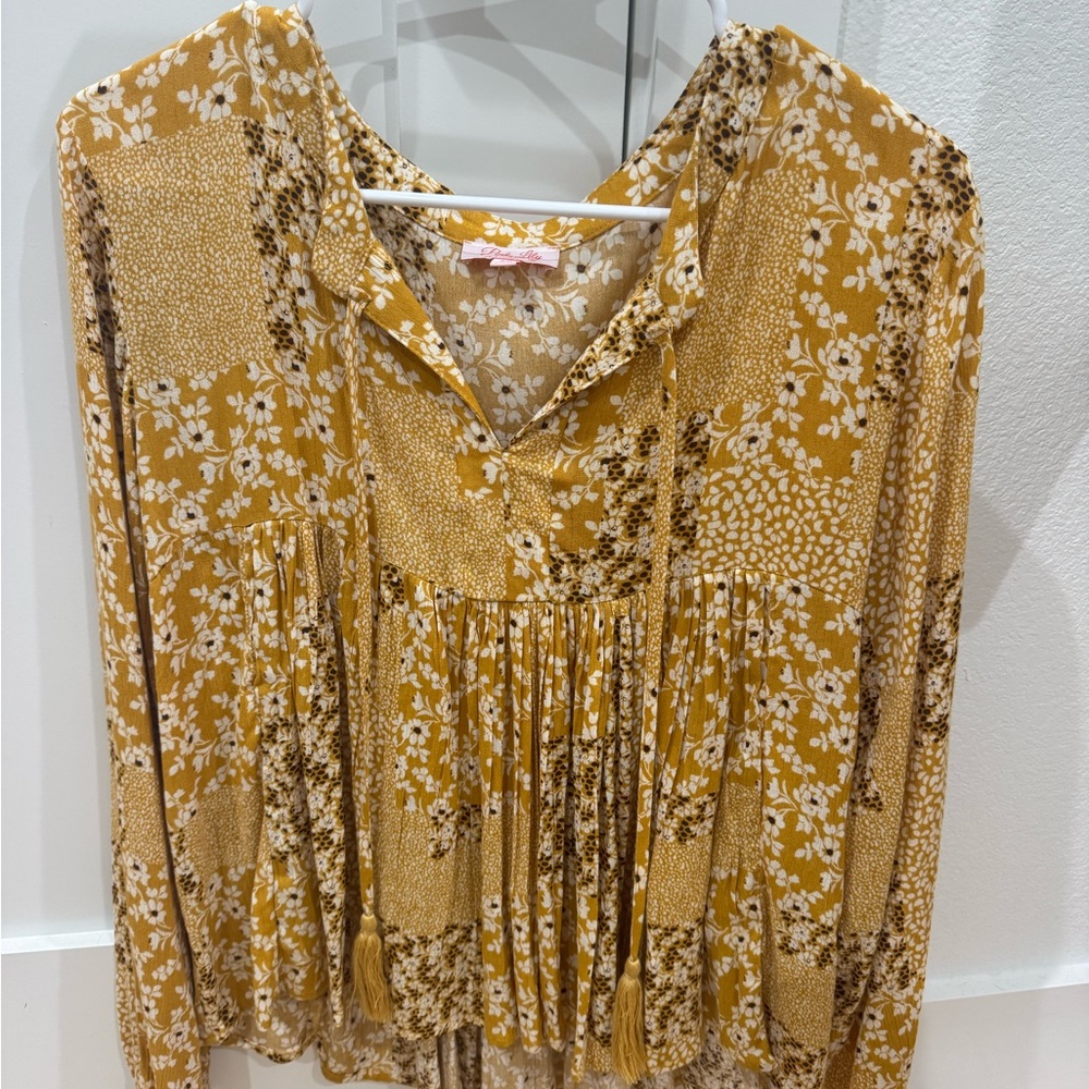 Pink Lily Yellow and Brown Blouse Elegant Design